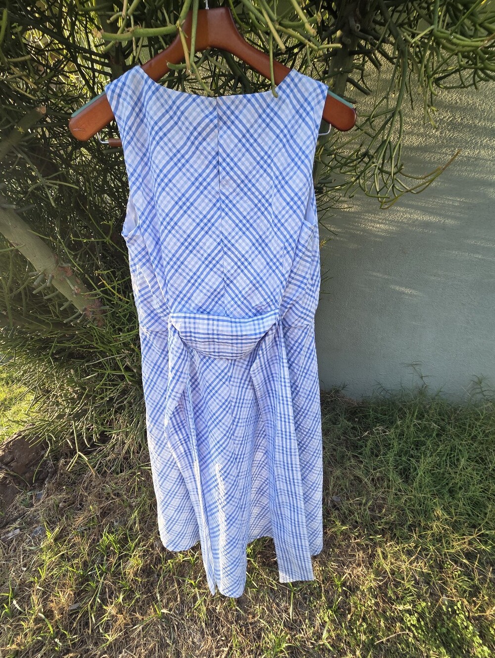 Blue Plaid Sleeveless Midi Dress - Women's